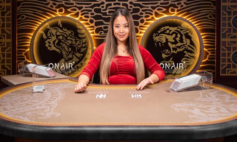 Live Dragon Tiger table with dragon and tiger illuminated card positions