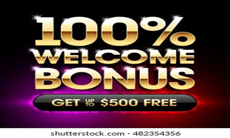100% Welcome bonus promotional banner with gold coins and double deposit graphics
